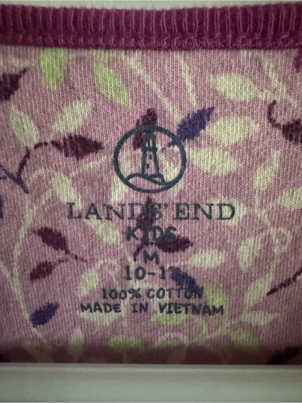 Lands' End Girls' 10-12 _Lavender and Deep Purple Leaf-Print Long Sleeve Dress - Picture 2 of 3